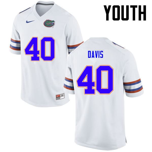 Youth NCAA Florida Gators Jarrad Davis #40 Stitched Authentic Nike White College Football Jersey JVI6765WZ